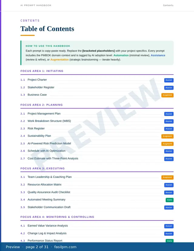 AI Prompt Handbook for Project Managers, page 2 of 31